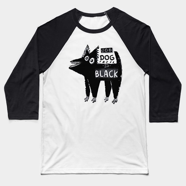 black dog Baseball T-Shirt by Angel Rivas